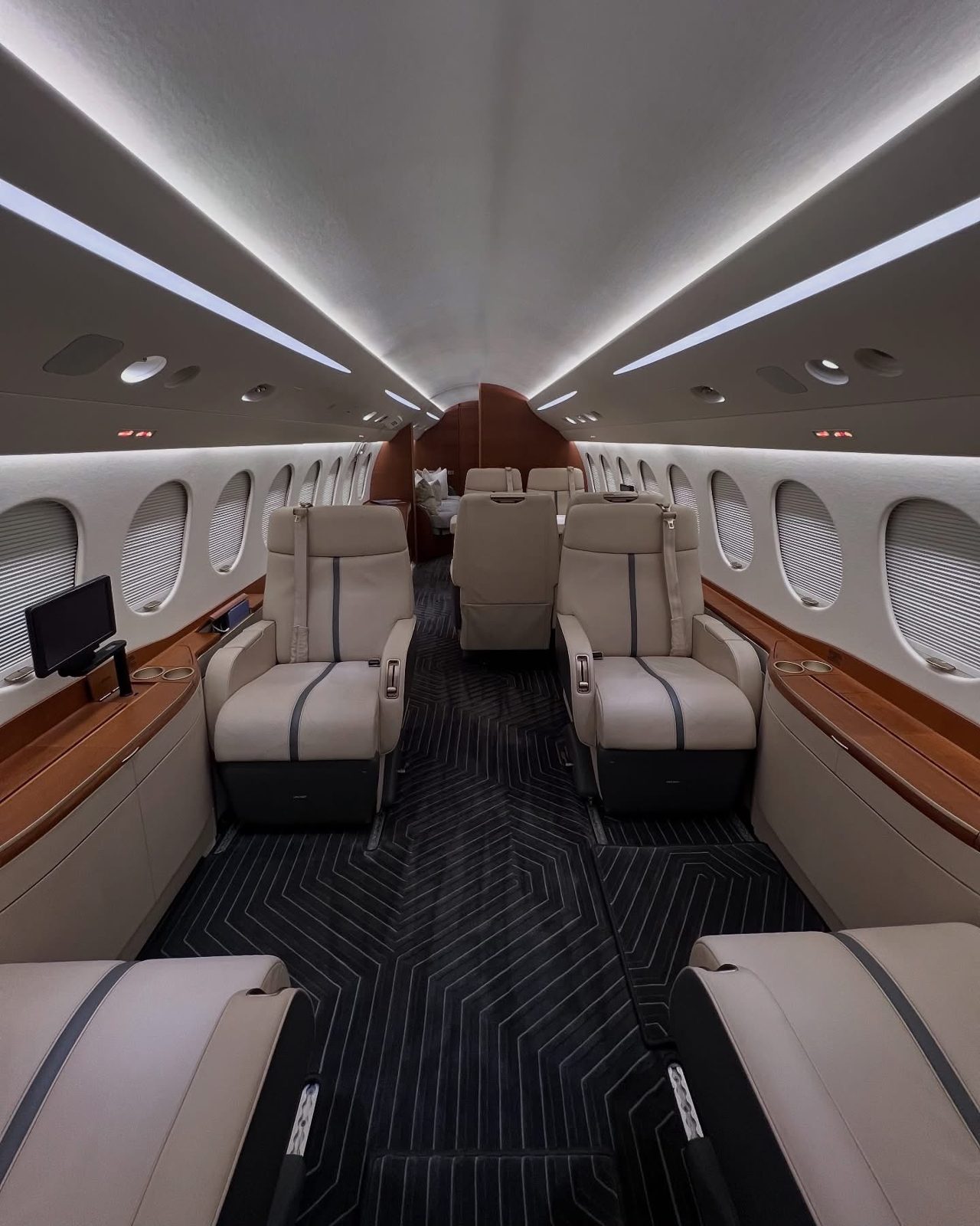 Private jet cabin with clean leather seats after an Avioera interior detail